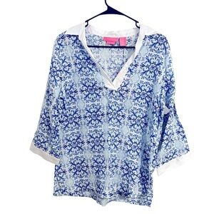 NWT Isaac Mizrahi 100% Linen Shirt Tunic Womens Medium 3/4 Sleeve | Size Medium